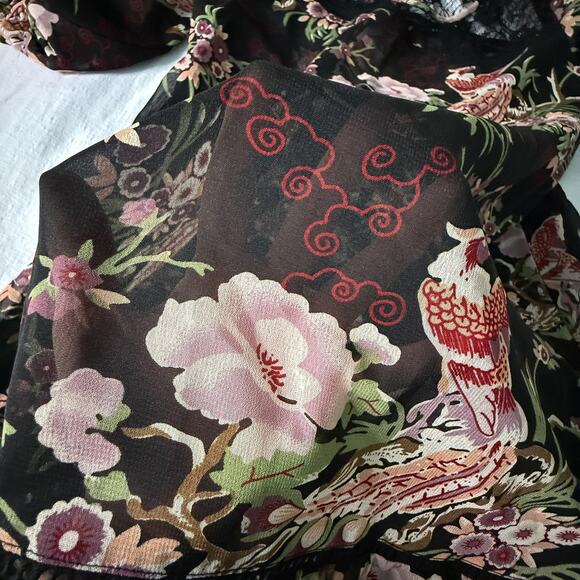 Fire Los Angeles Sheer Black Floral Bird Boho Long Sleeve Mini Dress Size 11 - Picture 5 of 8